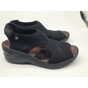 B ZEES Women's Black Sandals 7.5  Dream Slingback Slip on Wedge Heel Peep Toe